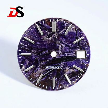28.5mm Dial Purple Dragon Crystal Natural Purple Stone No Lume NH38 Movement 3 O'clock Date/No Date