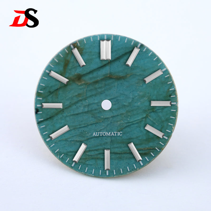 No Date 28.5mm Green Labradorite High Quality No Lume NH38 Movement Stone Dial Blue Lume