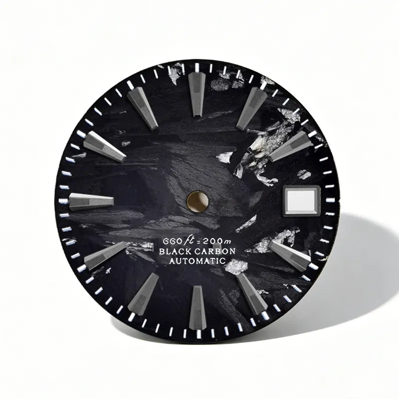 NH35 Dial Omg Broken Carbon Fiber Dial 28.5MM Black Lume NH35 NH36 Movement Custom Logo Watch Accessories