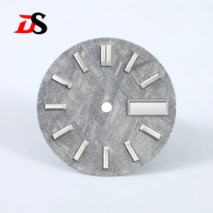 Natural 28.5mm Grey Meteorite Dial Day Date No Lume NH36 Movement No Tick Mark