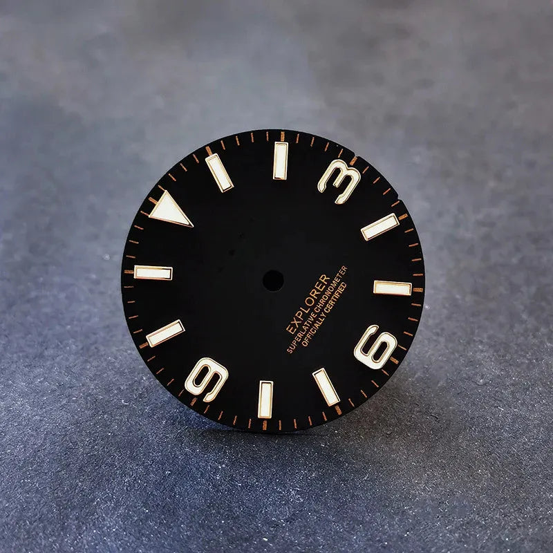 EXPLORER 369 Dial Black white blue Lume