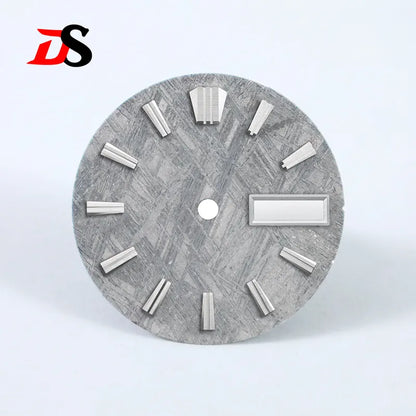 Natural 28.5mm Grey Meteorite Dial Day Date No Lume NH36 Movement No Tick Mark