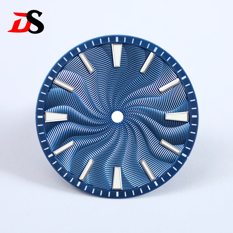 28.5mm Guilloche Dial Silver Index Blue Lume Sterile NH35NH38 Movement 3 O'clock /6O'clock /no Date