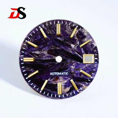 28.5mm Dial Purple Dragon Crystal Natural Purple Stone No Lume NH38 Movement 3 O'clock Date/No Date