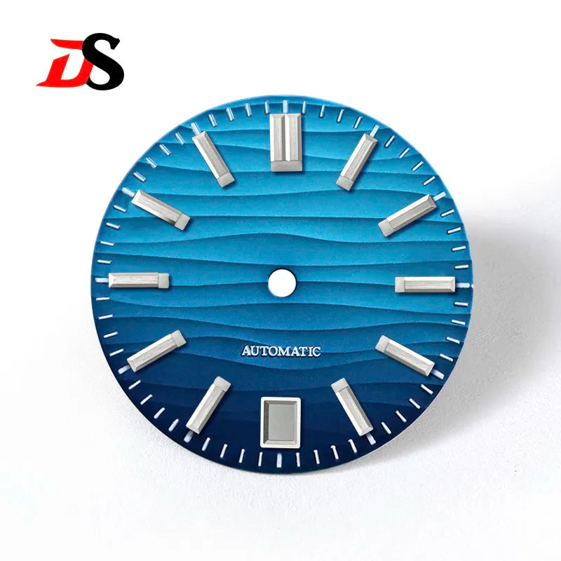 28.5mm Wave Dial No Lume NH35 Dial Blue Lume 3 O'clock/6 O'clock/no Date