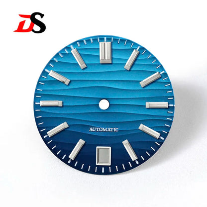 28.5mm Wave Dial No Lume NH35 Dial Blue Lume 3 O'clock/6 O'clock/no Date