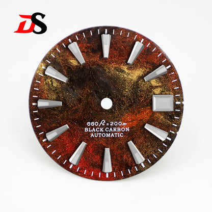 28.5mm Dial Rich Color Lava Texture Carbon Fiber Dial BGW9 C3 Lume for NH35 Movement 3o'clock date