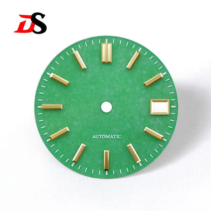 Natural 28.5mm Malay Jade Stone Dial No Lume NH35 NH38 Movement Blue Lume