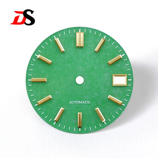 Natural 28.5mm Malay Jade Stone Dial No Lume NH35 NH38 Movement Blue Lume