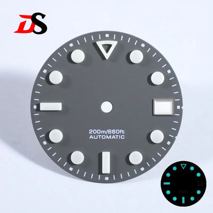 Matte Dial Hollow Index NH35 Dial 28.5mm Blue Lume for NH35 Movement 3 O'clock Date/no Date
