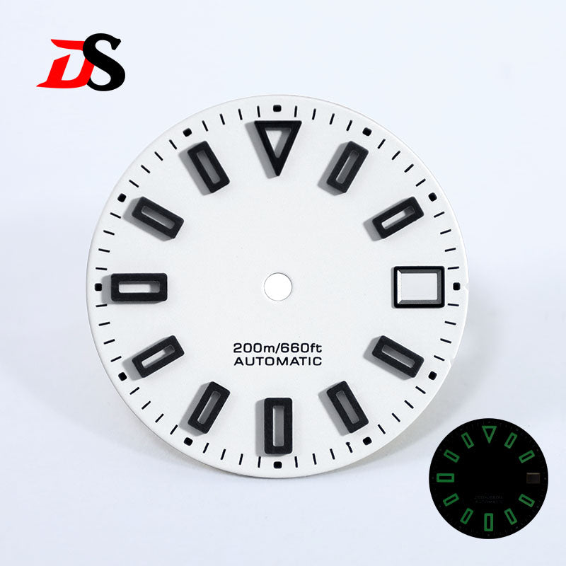 Matte 28.5mm Dial Hollow Index Dark Green Lume SKX007 for NH36 Movement 3 O'clock date/No Date Window