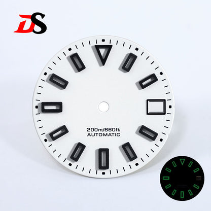 Matte 28.5mm Dial Hollow Index Dark Green Lume SKX007 for NH36 Movement 3 O'clock date/No Date Window