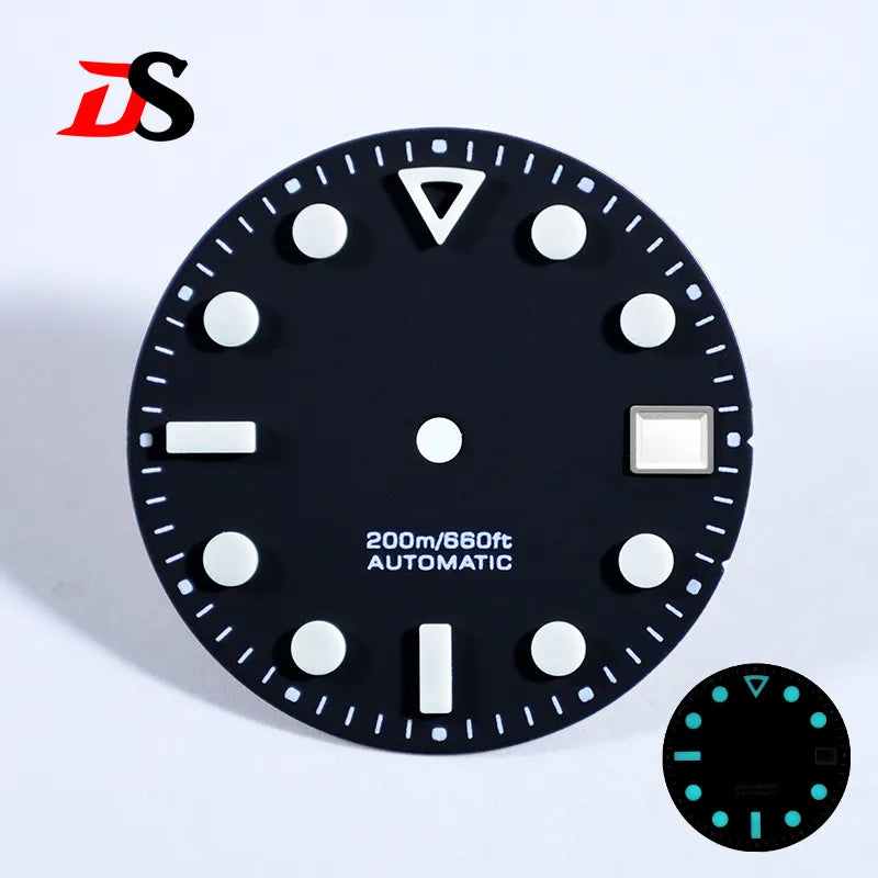 Matte Dial Hollow Index NH35 Dial 28.5mm Blue Lume for NH35 Movement 3 O'clock Date/no Date