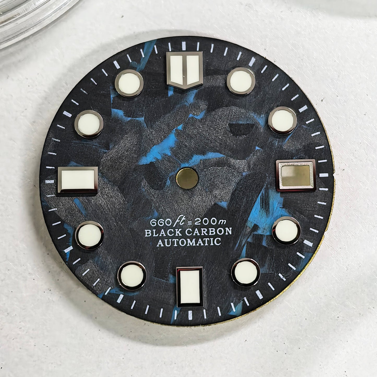 Black Carbon Fiber Dial 28.5mm NH35 Dial Blue Lume MM Index