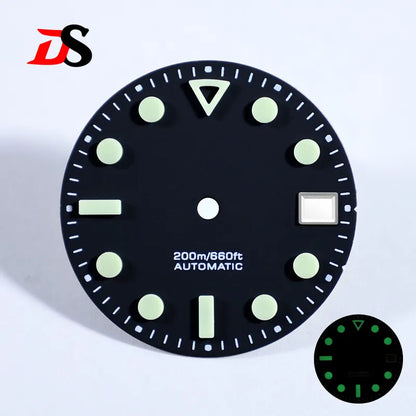 NH35 Dial 28.5mm Matte Dial Hollow Index Green Lume for NH35 Movement 3 O'clock Date/no Date