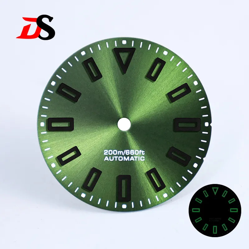 Matte 28.5mm Dial Hollow Index Dark Green Lume SKX007 for NH36 Movement 3 O'clock date/No Date Window