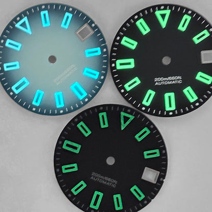 Matte 28.5mm Dial Hollow Index Dark Green Lume SKX007 for NH36 Movement 3 O'clock date/No Date Window