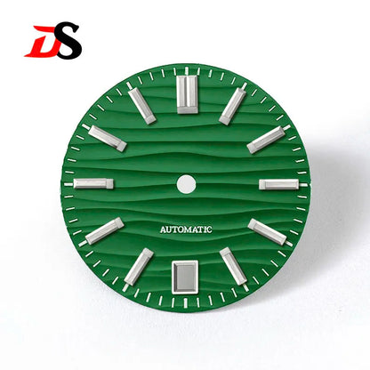 28.5mm Wave Dial No Lume NH35 Dial Blue Lume 3 O'clock/6 O'clock/no Date