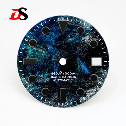 28.5mm Dial YM Index Rich Color Texture Carbon Fiber Dial Black Lume for NH35 Movement No date/3o'clock date