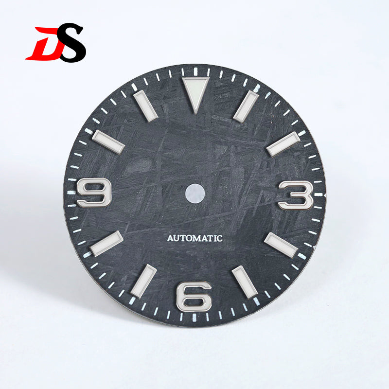 Natural Black Meteorite Automatic Dial Blue-green Lume NH35NH36 28.5mm