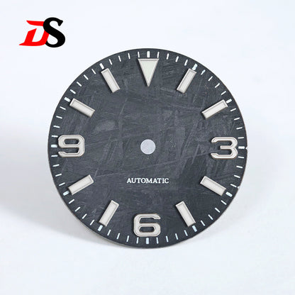 Natural Black Meteorite Automatic Dial Blue-green Lume NH35NH36 28.5mm
