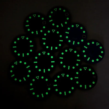 NH35 Dial 28.5mm Matte Dial Hollow Index Green Lume for NH35 Movement 3 O'clock Date/no Date