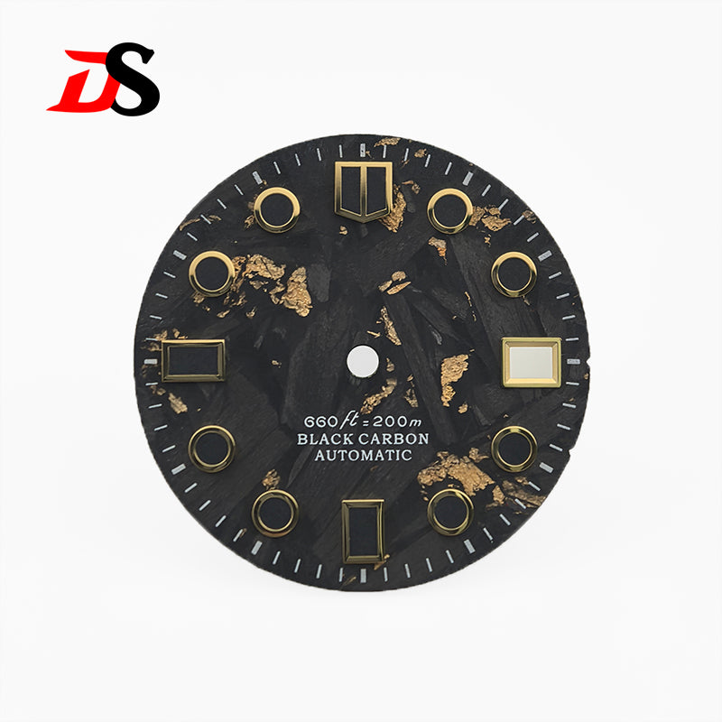 Carbon Fiber Dial 28.5mm NH35 Dial MM Gold Black Lume