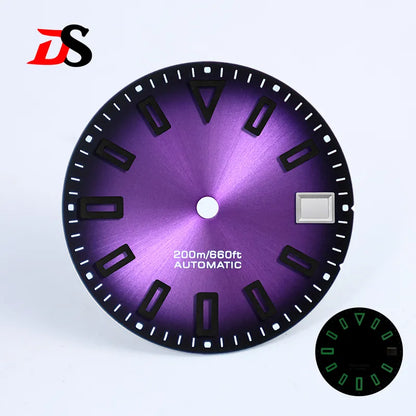 Matte 28.5mm Dial Hollow Index Dark Green Lume SKX007 for NH36 Movement 3 O'clock date/No Date Window