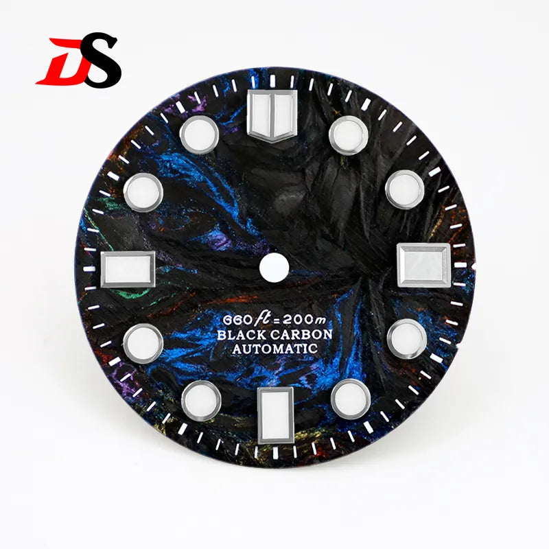 Rich Color Lava Texture Carbon Fiber Dial BGW9 C3 Lume for NH35 Movement 28.5mm Dial 3o'clock date