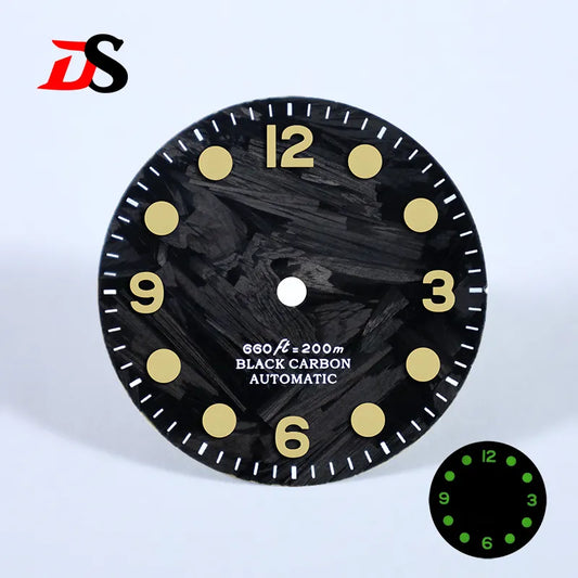 28.5mm Retro 369 Number Carbon fiber Dial Black Lume for NH35NH38 Movement No Date Dial