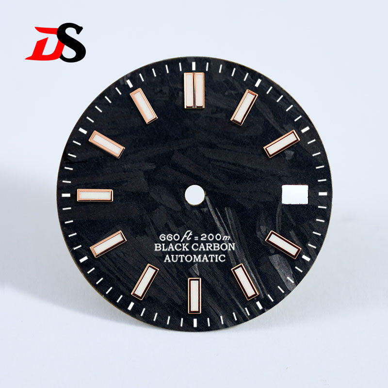 28.5MM Carbon Fiber Dial Date Index BGW9 Lume for MIYOTA 9015 /ETA2824 Movement