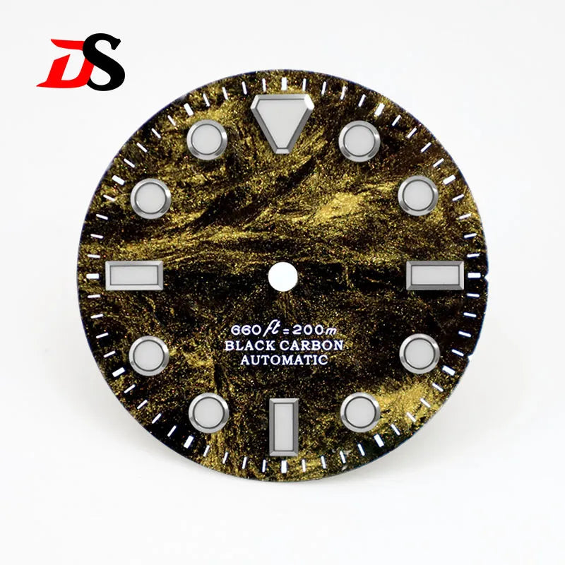 No Date Lava Texture Carbon Fiber Dial Rich Color Blue Lume for NH35 Movement 28.5mm