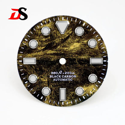 No Date Lava Texture Carbon Fiber Dial Rich Color Blue Lume for NH35 Movement 28.5mm