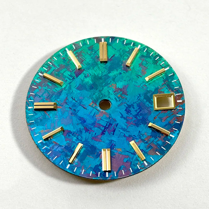 28.5mm Gradient Blue Green Watch Dial Crystal Titanium Texture NO Lume NH35 Movement