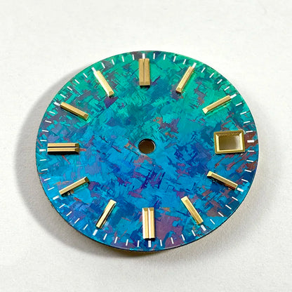 28.5mm Gradient Blue Green Watch Dial Crystal Titanium Texture NO Lume NH35 Movement