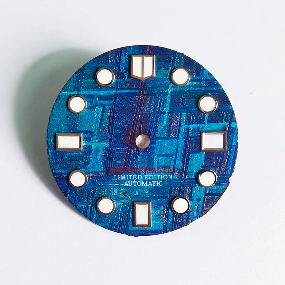 Blue Color Natural Meteorite Dial Blue-green Lume NH35NH36 28.5mm