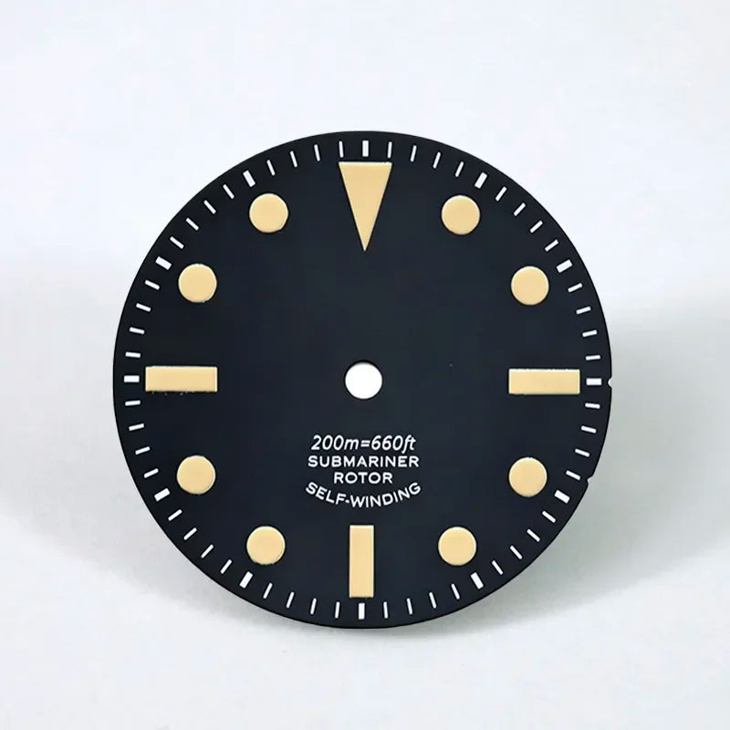 Retro Nh35 Dial 28.5mm Matte Black Dial Green Lume Suitable for NH35 NH36 Movements