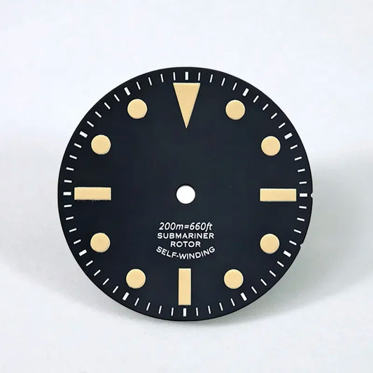 Retro Nh35 Dial 28.5mm Matte Black Dial Green Lume Suitable for NH35 NH36 Movements