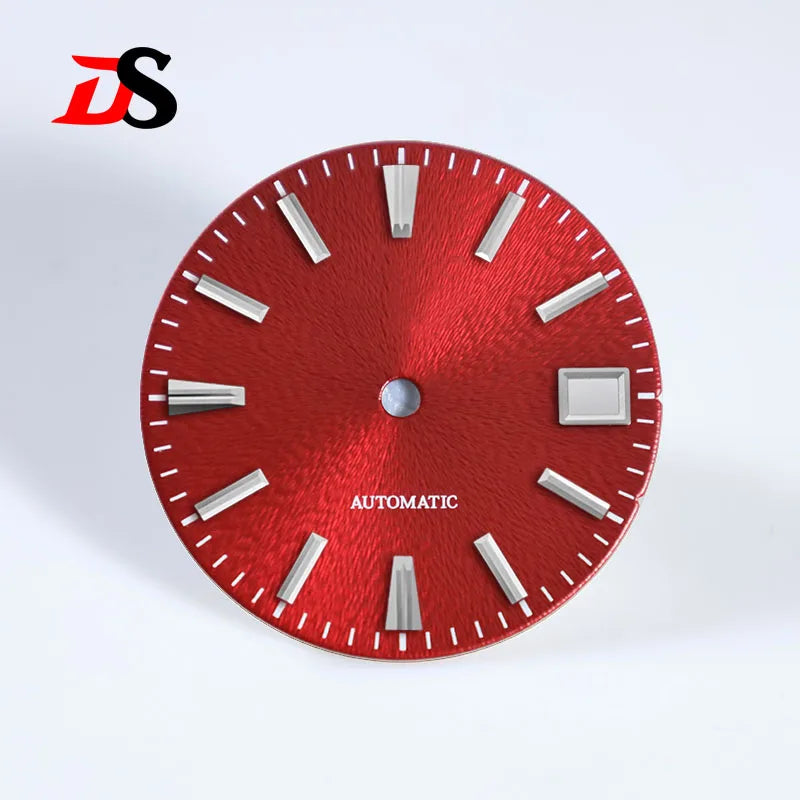 28.5mm Red Sunburst GS No Lume Invisible Textured Dial NH35 Movement