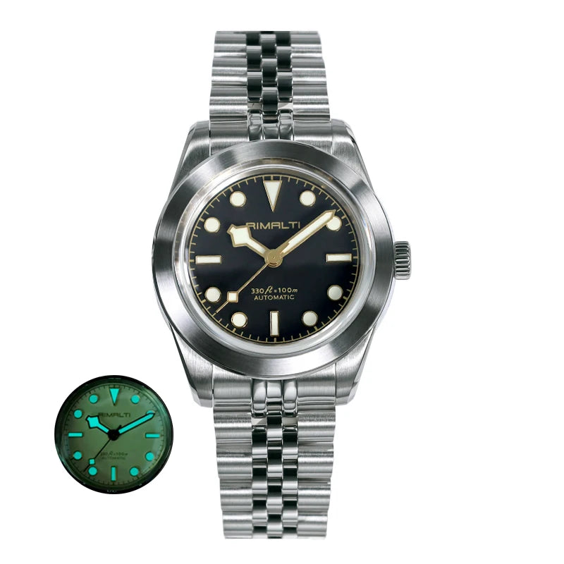 RIMALTI 38mm 62GS Men's Watch 316L Stainless Steel Strap100 Meters Waterproof Retro C3 Lume NH35 Automatic Mechanical Movement