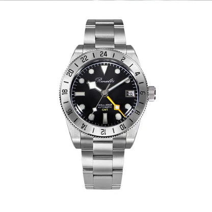 RMALTI New Men Watch 38.5mm GMT NH34 Stainless Steel Bezel Vintage Index Sapphire Glass Bezel Luxury Automatic Mechanical 10ATM