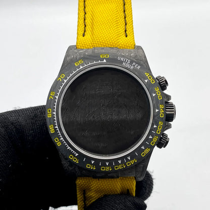 Black 38mm Carbon Fiber Case Bracelet Canvas Watch Strap Case 3atm Fit VK63/4130 Movement