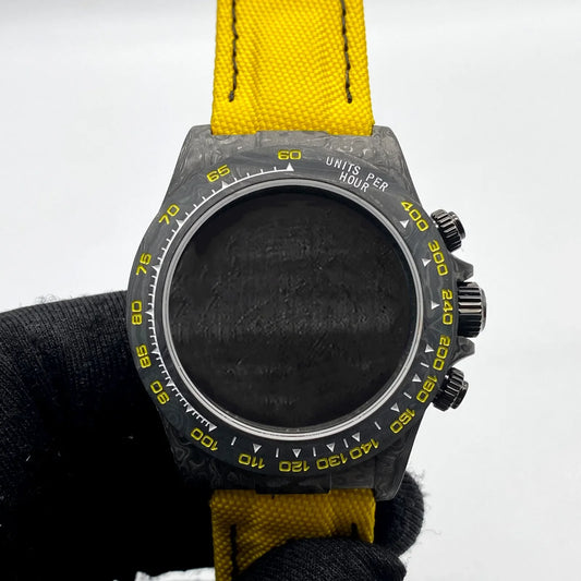 Black 38mm Carbon Fiber Case Bracelet Canvas Watch Strap Case 3atm Fit VK63/4130 Movement