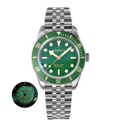RIMALTI 38mm 62GS Men's Watch 316L Stainless Steel Strap100 Meters Waterproof Retro C3 Lume NH35 Automatic Mechanical Movement