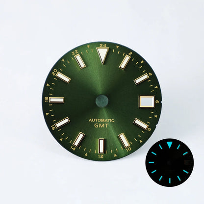 28.5mm Sunburst Date Dial NH34 GMT Blue Lume Gold Index