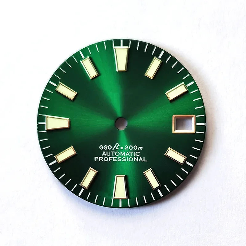 28.5mm Dial Sunburst Dial Green Lume Modified Watch NH35 Movement