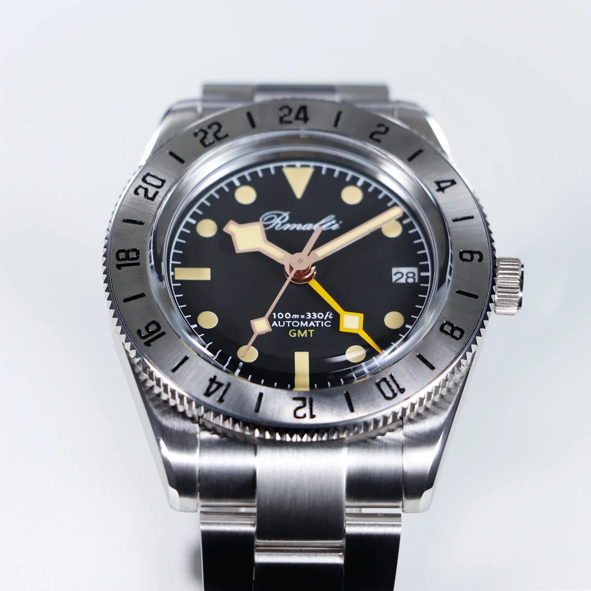 RMALTI New Men Watch 38.5mm GMT NH34 Stainless Steel Bezel Vintage Index Sapphire Glass Bezel Luxury Automatic Mechanical 10ATM