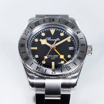 RMALTI New Men Watch 38.5mm GMT NH34 Stainless Steel Bezel Vintage Index Sapphire Glass Bezel Luxury Automatic Mechanical 10ATM