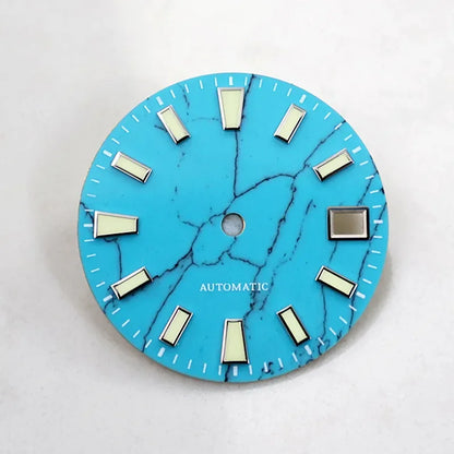 Natural 28.5mm Turquoise Dial Blue Luminous NH35 NH36 Movement