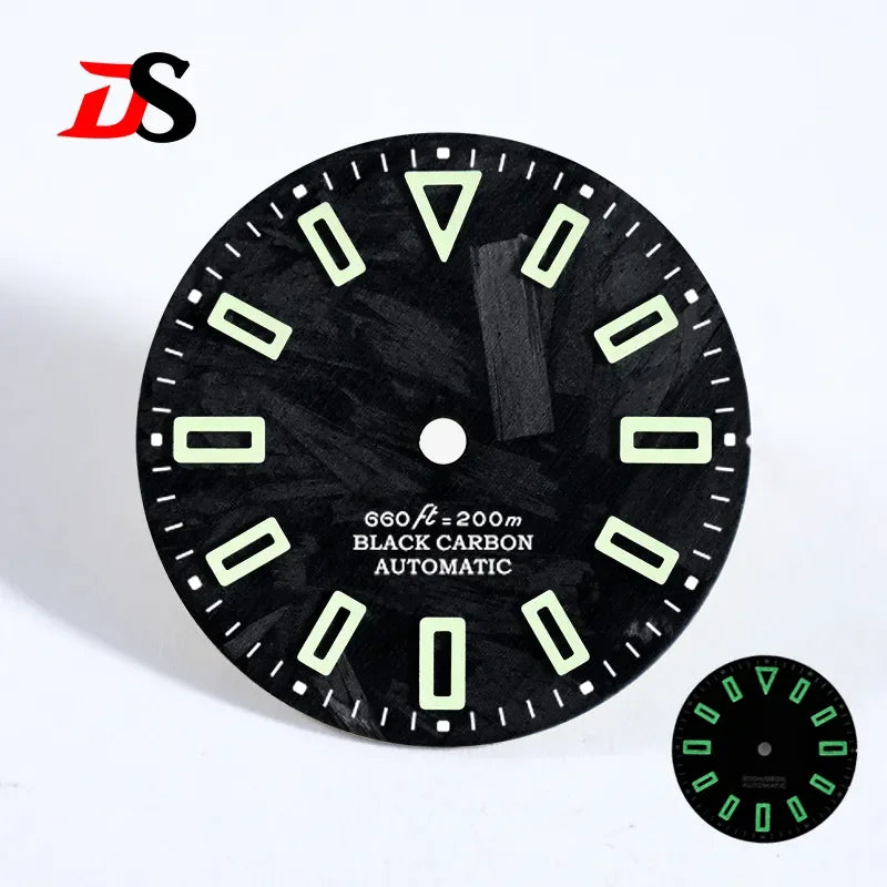Black 28.5mm Dial Carbon Fiber Dial Hollow Index NH35 ETA2824 SW200 MIYOTA 9015 9039 Movement No Date